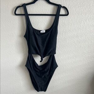 Stylish Black One Piece Cutout Swimsuit XL